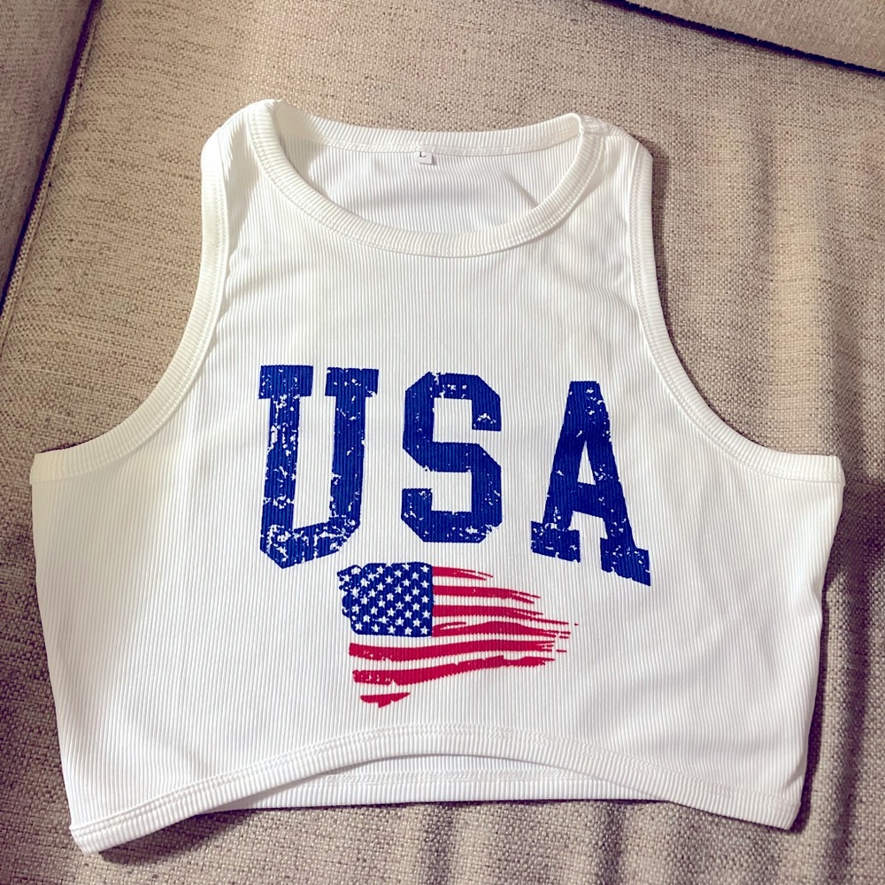 American USA red white blue crop top